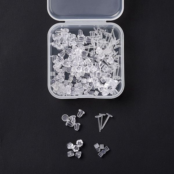

PandaHall 100Pcs Plastic Stud Earring Findings, Flat Round Earring Post, with 300Pcs 3 Style Plastic Ear Nuts, Clear, 12x5mm, Pin: 1mm...