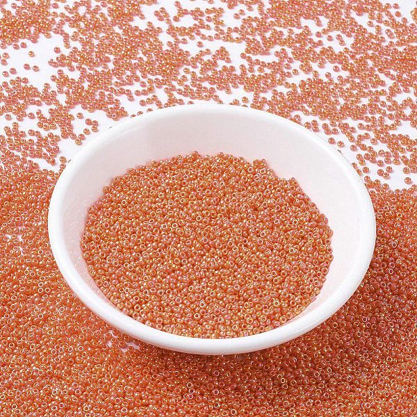 

PandaHall MIYUKI Round Rocailles Beads, Japanese Seed Beads, 11/0, (RR474) Opaque Mandarin AB, 2x1.3mm, Hole: 0.8mm, about 1111pcs/10g Glass..., Orange