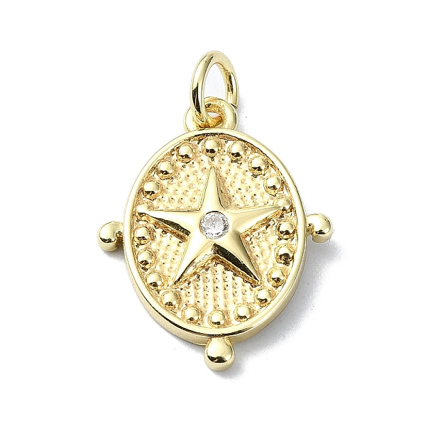 

PandaHall Star Theme Brass Micro Pave Clear Cubic Zirconia Pendants, with Jump Ring, Real 18K Gold Plated, Oval, 19x15x2.5mm, Hole: 3mm...
