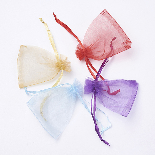 

PandaHall 4 Colors Organza Bags, with Ribbons, Rectangle, Red/Dark Orchid/Sky Blue/Goldenrod, Mixed Color, 9~9.5x6.5~7cm, 25pcs/color..., Multicolor