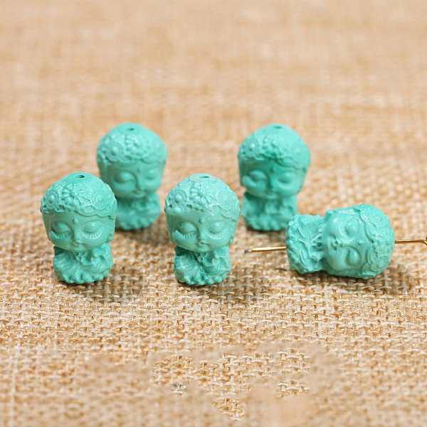 

PandaHall Natural Magnesite Carved Beads, Dyed, Turquoise Color, Human, 16x11mm Magnesite Human Green
