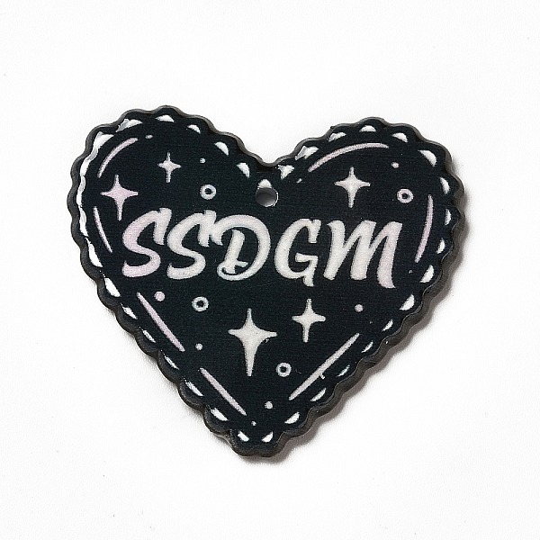 

PandaHall Halloween Printed Acrylic Pendants, Gothic Style Charm, Word SSDGM, Heart Pattern, 33x35.5x2.5mm, Hole: 1.8mm Acrylic Heart Black