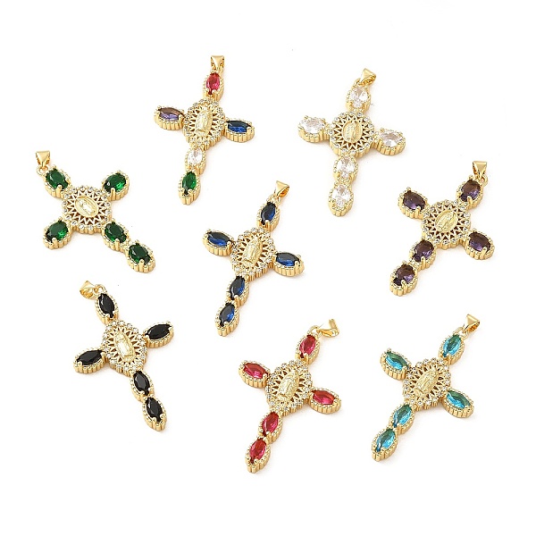 

PandaHall Rack Plating Brass Pendants, with Glass Cubic Zirconia, Religion Cross with Virgin Mary Charm, Cadmium Free & Lead Free..., Multicolor