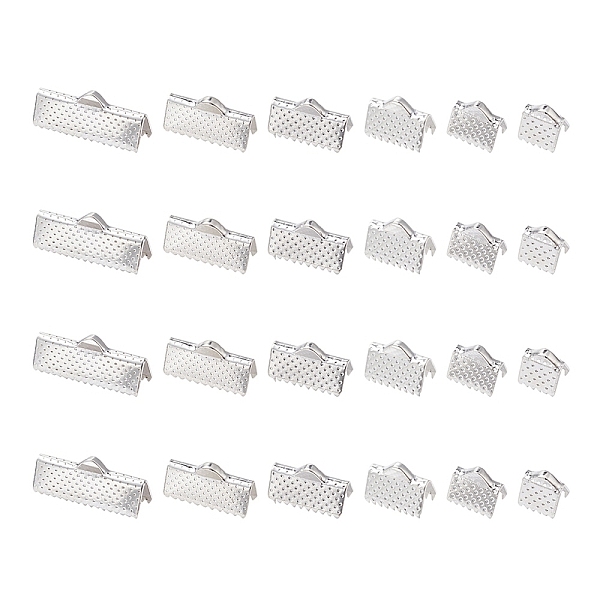 

PandaHall 120Pcs 6 Styles Iron Ribbon Crimp Ends, Rectangle, Silver, 6~8x7~20mm, Hole: 1~2mm, 20Pcs/style Iron