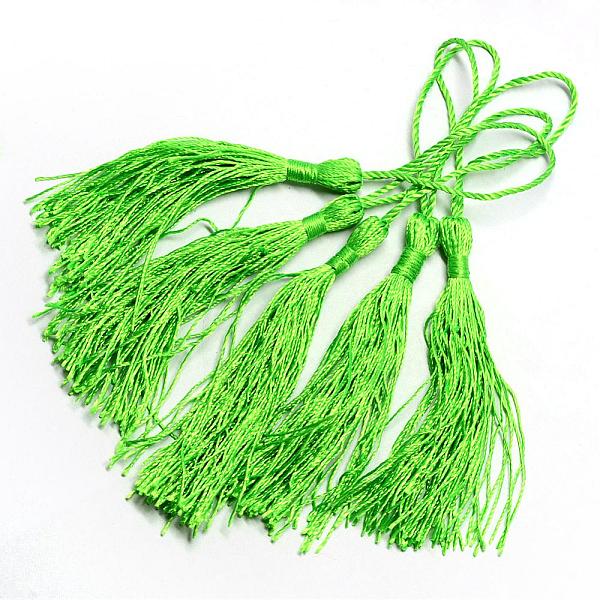 

PandaHall Polyester Tassel Decorations, Pendant Decorations, Lawn Green, 130x6mm, Tassel: 70~90mm Polyester Green