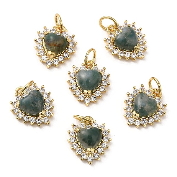 

PandaHall Natural Indian Agate Heart Charms, with Rack Plating Brass Micro Pave Clear Cubic Zirconia Findings and Jump Ring, Cadmium Free &...