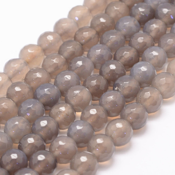 

PandaHall Natural Grey Agate Bead Strands, Round, Faceted, 6mm, Hole: 1mm, about 62~63pcs/strand, 14.5 inch Grey Agate Round Gray