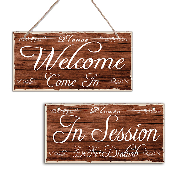 

PandaHall SUPERDANT Hanging Sign Welcome/In Session Double Sided Wooden Sign Wall Decor Board Door Hanging Signs Natural Wood Hanging Wall...