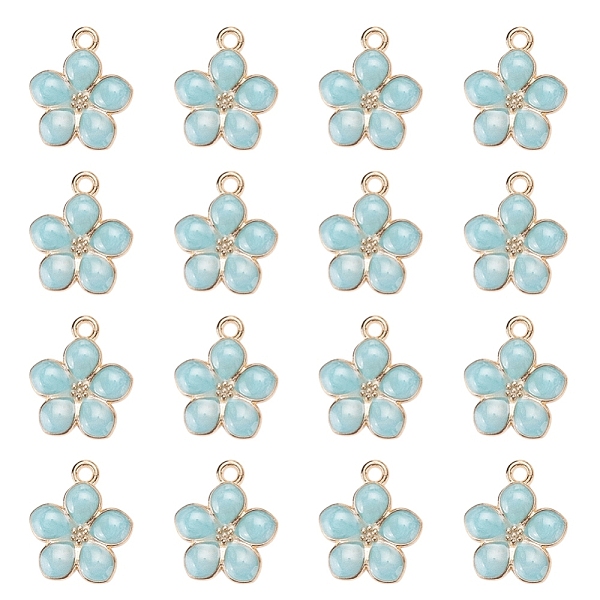 

PandaHall Light Gold Plated Alloy Enamel Pendants, Flower, Light Sky Blue, 17x14.5x1.5mm, Hole: 1.6mm Alloy+Enamel Flower