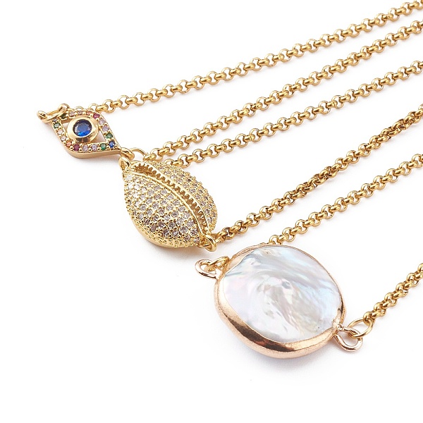 

PandaHall 304 Stainless Steel Slider Bracelets, Bolo Bracelets Sets, with Brass Micro Pave Cubic Zirconia & Natural Pearl Link, Evil..., Multicolor