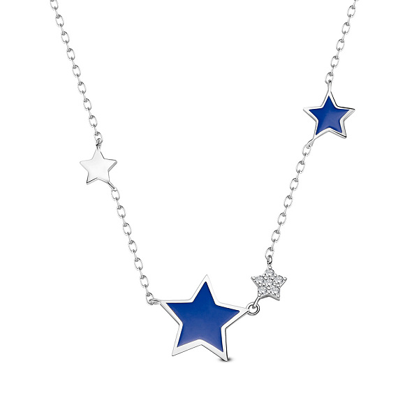 

PandaHall SHEGRACE 925 Sterling Silver Pendant Necklaces, with Epoxy Resin and Cubic Zirconia, Star, Platinum, Dark Blue, 15.75 inch(40cm)...