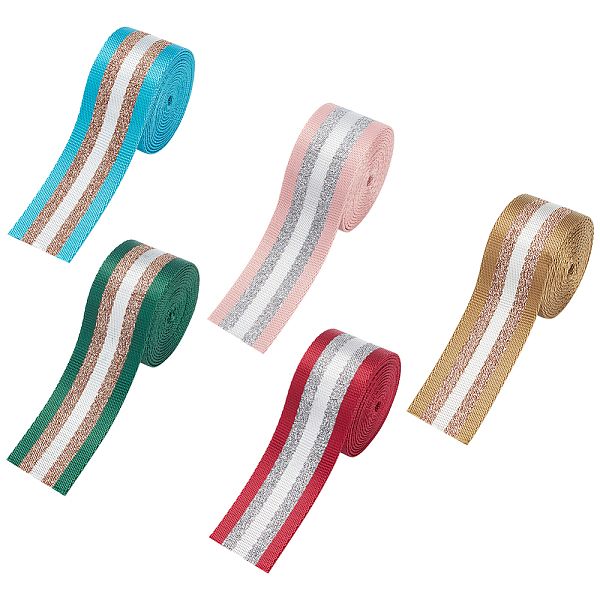

PandaHall WADORN 10 Yards 5 Colors Filigree Polyester Striped Ribbon, Flat, Mixed Color, 1-1/2 inch(37~38mm), 2 yards/color Polyester None..., Multicolor