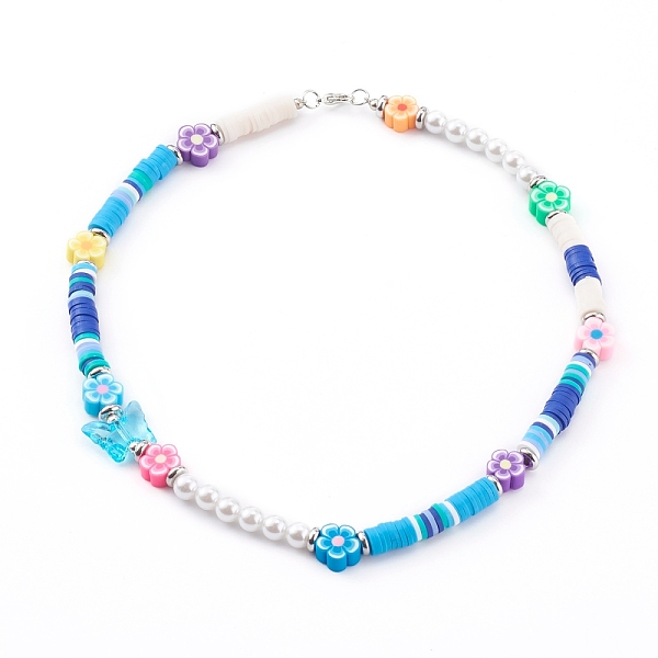

PandaHall Polymer Clay Beaded Necklaces for Kids, Heishi Beads, with Acrylic Beads, Plastic Beads and Alloy Findings, Butterfly & Flower...