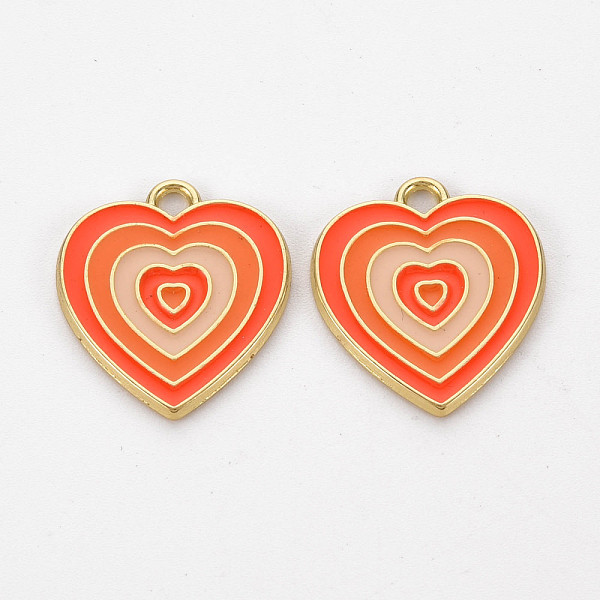 

PandaHall Rack Plating Light Gold Alloy Enamel Pendants, Cadmium Free & Lead Free, Heart, Orange Red, 21.5x18.5x1.5mm, Hole: 2mm...