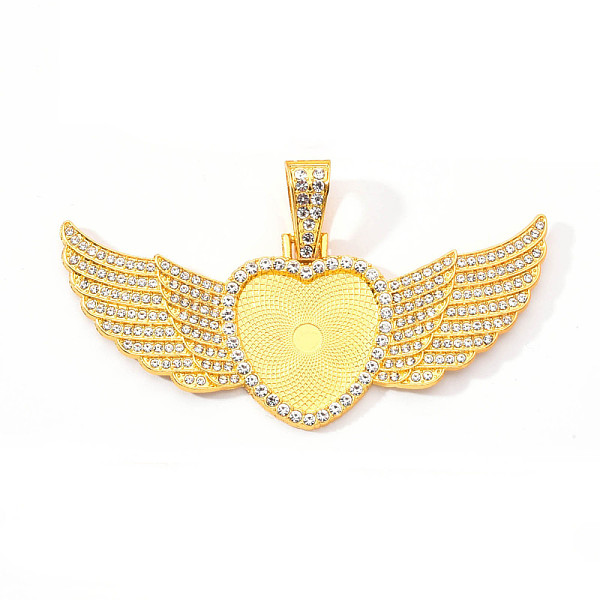 PandaHall Alloy Pendant Cabochon Settings, with Crystal Rhinestone, Cadmium Free & Lead Free, Heart with Wing, Golden, Tray: 23x25mm...