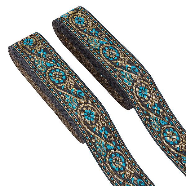 

PandaHall Ethnic style Embroidery Polyester Ribbons, Jacquard Ribbon, Garment Accessories, Single Face Floral Pattern, Dark Turquoise, 1-3/8...