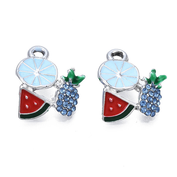 

PandaHall UV Plating Alloy Enamel Pendants, with Rhinestone, Platinum, Cadmium Free & Lead Free, Watermelon & Pineapple & Lemon, Light Sky..., Blue