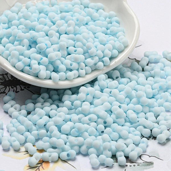 

PandaHall Macaron Color Opaque Frosted Glass Seed Beads, Peanut, Pale Turquoise, 6x3x3mm, Hole: 1.2mm, about 4000pcs/pound Glass Peanut