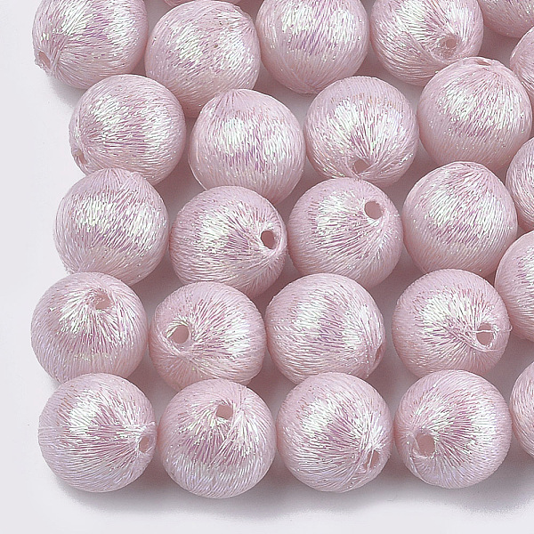 

PandaHall Polyester Thread Fabric Covered Beads, with ABS Plastic Inside, Round, Pink, 18x19mm, Hole: 2mm Polyester Round Pink