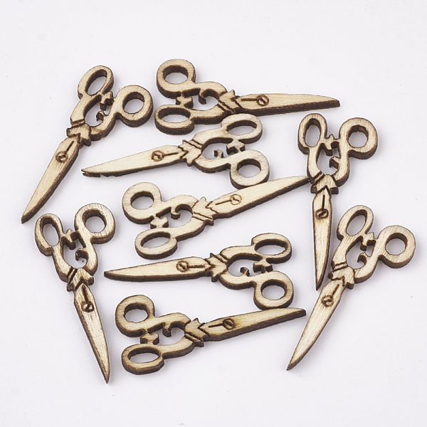 PandaHall Unfinished Wooden Cabochons, Laser Cut Wood Shapes, Scissor, PapayaWhip, 29x12.5x2.5mm Wood Tool Orange