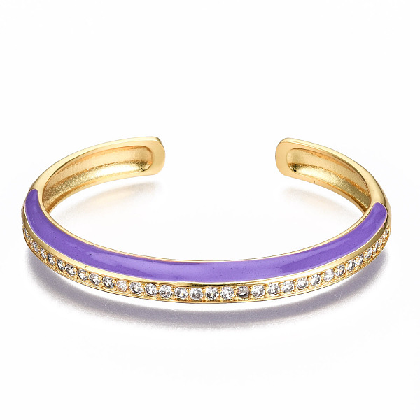 

PandaHall Brass Micro Pave Clear Cubic Zirconia Cuff Bangles, with Enamel, Nickel Free, Real 16K Gold Plated, Dark Orchid, Inner Diameter...