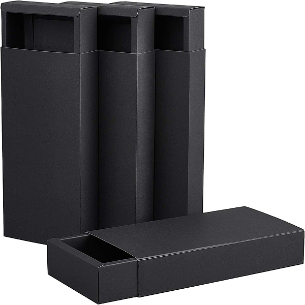 

PandaHall Kraft Paper Folding Box, Drawer Box, Rectangle, Black, 16.3x24cm, Finished Product: 22x10x4cm Paper Rectangle Black