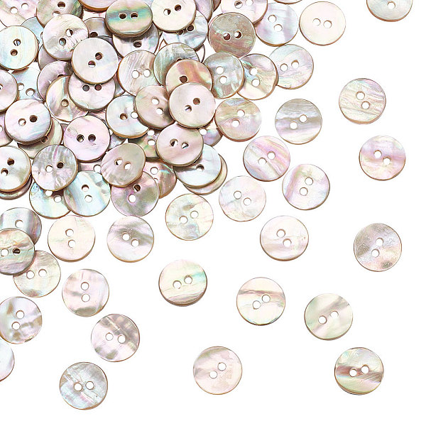 

PandaHall 120Pcs Natural Shell Buttons, 2-Hole, Flat Round, Colorful, 11~11.5x1.5~2mm, Hole: 1.5mm Shell Flat Round