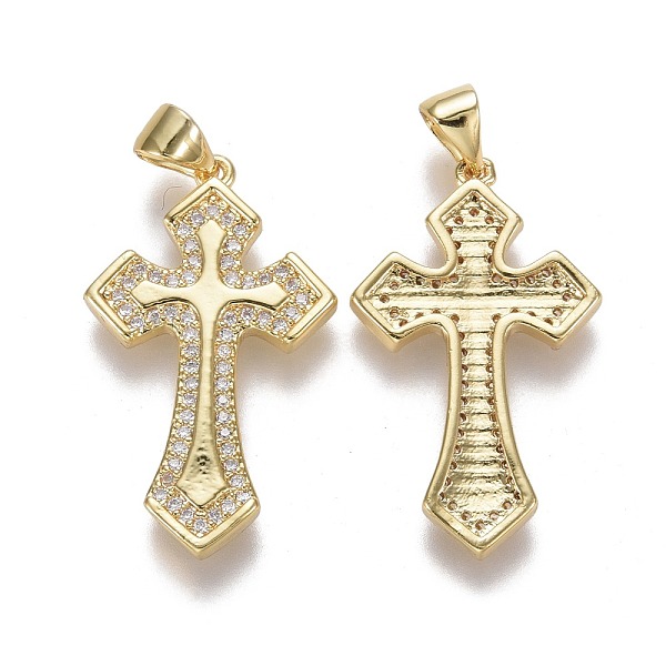 

PandaHall Brass Micro Pave Cubic Zirconia Pendants, Cross, Clear, Real 18K Gold Plated, 28x17x2mm, Hole: 3.5x5mm Brass+Cubic Zirconia Cross...