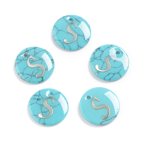 

PandaHall Synthetic Turquoise Charms, with Plastic Letter, Flat Round, Letter.S, 15x2mm, Hole: 1.5mm Synthetic Turquoise Letter S