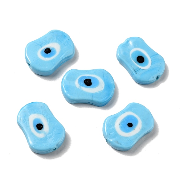 

PandaHall Handmade Evil Eye Lampwork Beads, Oval, Light Sky Blue, 18x25x5mm, Hole: 1.6mm Lampwork Oval