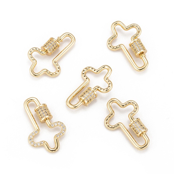 

PandaHall Brass Micro Pave Cubic Zirconia Screw Carabiner Lock Charms, for Necklaces Making, Cross, Clear, Golden, 25x16x2mm Brass Cross...