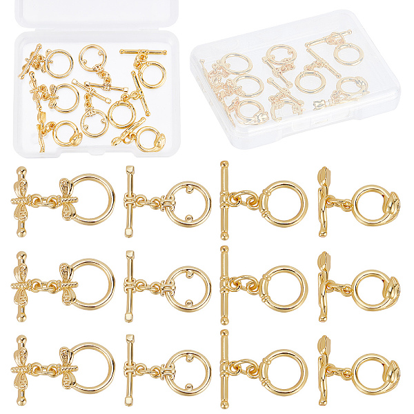 

PandaHall CREATCABIN 12 Sets 4 Styles 18K Gold Plated Brass Round Toggle Clasps T Bar OT End Fasteners Jump Rings Connectors for DIY...