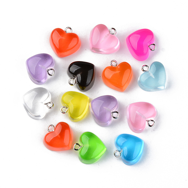 

PandaHall Transparent Resin Pendants, with Platinum Tone Iron Loop, Heart, Mixed Color, 16.5x17x9.5mm, Hole: 1.8mm Iron+Resin Heart..., Multicolor