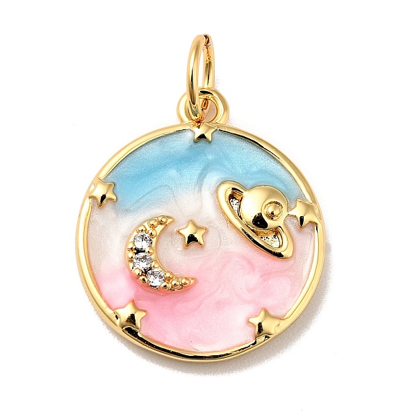 

PandaHall Rack Plating Brass Micro Pave Cubic Zirconia Pendants, with Enamel and Jump Ring, Cadmium Free & Nickel Free & Lead Free, Real 18K..., Pink
