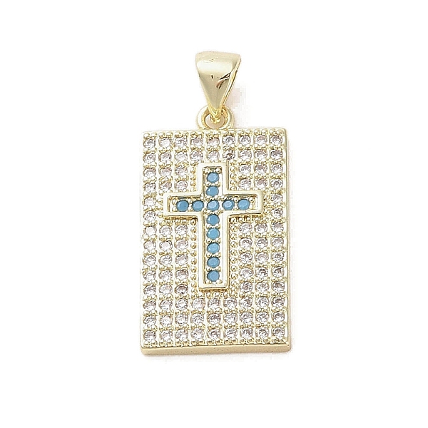 

PandaHall Real 18K Gold Plated Brass Micro Pave Cubic Zirconia Pendants, Rectangle with Cross, Light Sky Blue, 24x13x2.5mm, Hole: 3.5x4.7mm...