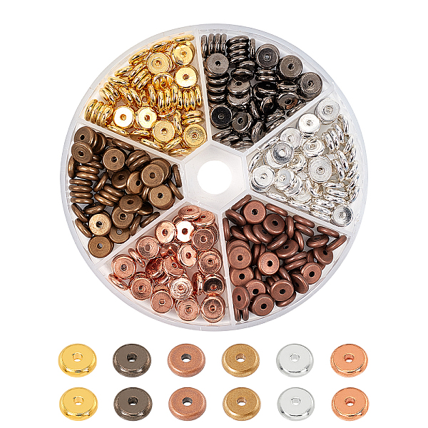 

PandaHall 8mm Flat Round Disc Spacer Beads, 300pcs 6 Color Metal Heishi Spacer Beads Charm Connector for Polymer Clay Heishi Disc Bracelet...