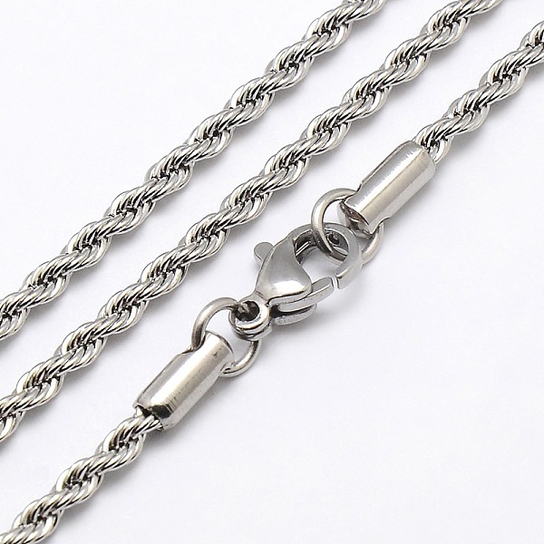 

PandaHall Trendy Men's 304 Stainless Steel Rope Chain Necklaces, with Lobster Clasps, Stainless Steel Color, 23.6 inch(59.9cm), 2mm 304...