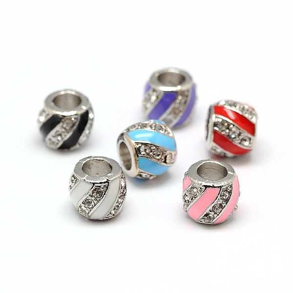 

PandaHall Platinum Plated Alloy Enamel Rhinestone European Beads, Large Hole Drum Beads, Mixed Color, 10x8mm, Hole: 5mm Alloy..., Multicolor