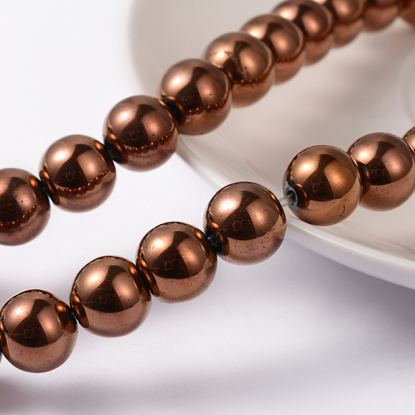 

PandaHall Non-Magnetic Synthetic Hematite Beads Strands, Round, Red Copper Plated, 8mm, Hole: 1mm, about 53pcs/strand, 15.7 inch..., Brown
