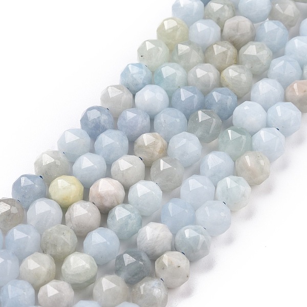 

PandaHall Natural Aquamarine Beads Strands, Star Cut Round Beads, Faceted, 7~8x8mm, Hole: 0.9mm, about 49pcs/strand, 14.92 inch...
