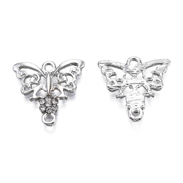 

PandaHall Alloy Rhinestone Links connectors, Butterfly, Silver Color Plated, 20x20x2mm, Hole: 2mm Alloy+Rhinestone Butterfly Silver