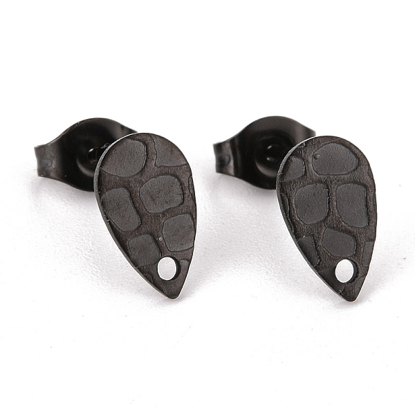 

PandaHall 304 Stainless Steel Stud Earring Findings, with Hole, Textured Teardrop, Electrophoresis Black, 10x6mm, Hole: 1mm, Pin: 0.8mm 304...