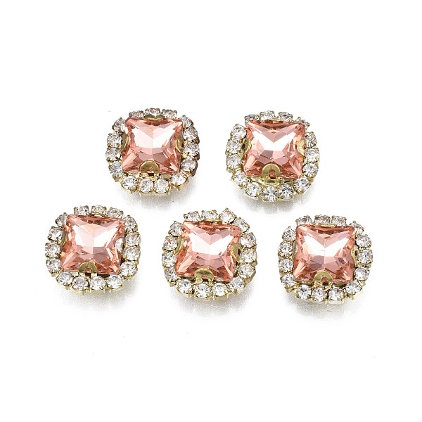 

PandaHall Sew on Rhinestone, Transparent Glass Rhinestone, with Brass Prong Settings, Faceted, Square, Dark Salmon, 13x13x6mm, Hole: 0.9mm..., Clear
