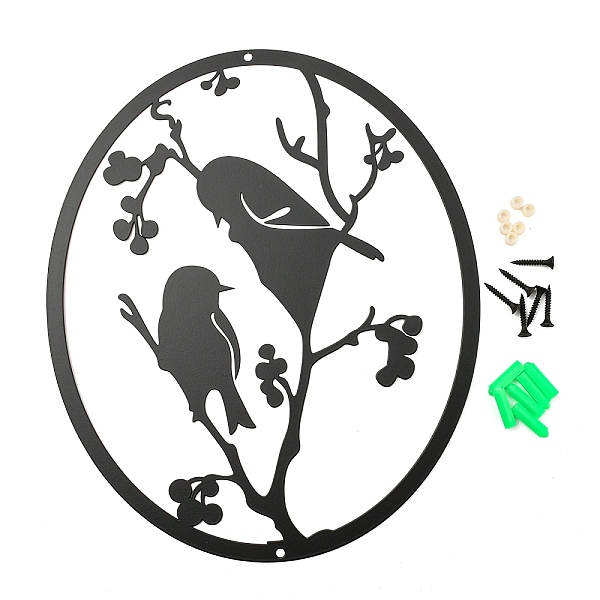 

PandaHall Iron Pendant Decorations, for Outdoor Garden Decoration, Oval with Bird, Black, 300x250x1.22mm, Hole: 4.5mm Iron Bird Black