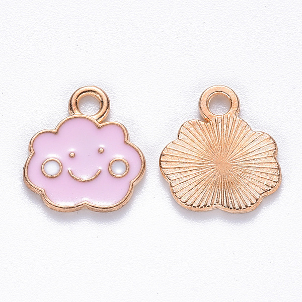 

PandaHall Alloy Enamel Charms, Cloud, with Smile Face, Light Gold, Pink, 13x12x1mm, Hole: 1.8mm Alloy+Enamel Cloud Pink