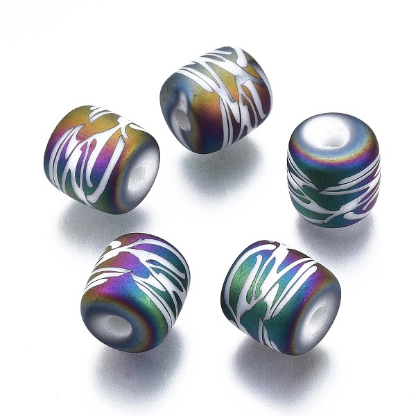 

PandaHall Electroplate Glass Beads, Frosted, Column with Other Pattern, Colorful, 11.5x11.5mm, Hole: 2.5mm, about 100pcs/bag Glass Others