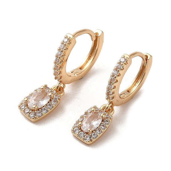 

PandaHall Light Gold Brass Micro Pave Cubic Zirconia Dangle Hoop Earrings, Rectangle, 22x5.5mm Cubic Zirconia Rectangle