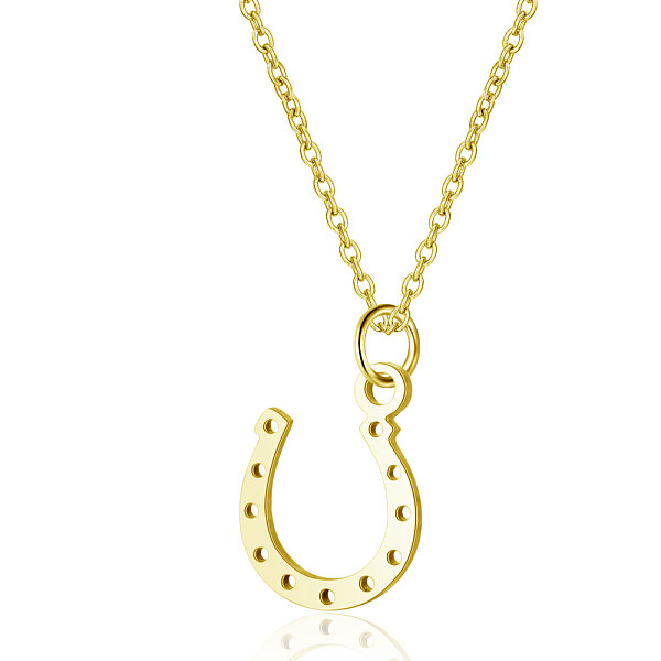 

PandaHall 201 Stainless Steel Pendants Necklaces, with Cable Chains, Horseshoe, Golden, 16.3 inch(40cm), 1mm 201 Stainless Steel