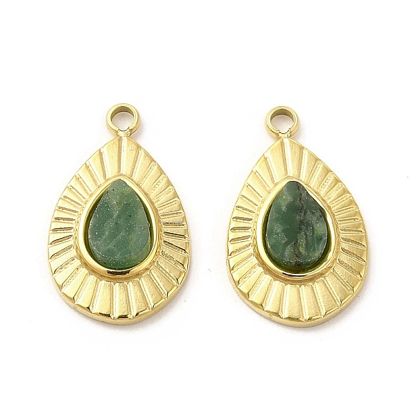 

PandaHall Natural African Jade Teardrop Charms, with Vacuum Plating Real 18K Gold Plated 201 Stainless Steel Findings, 13x9x2.5mm, Hole...