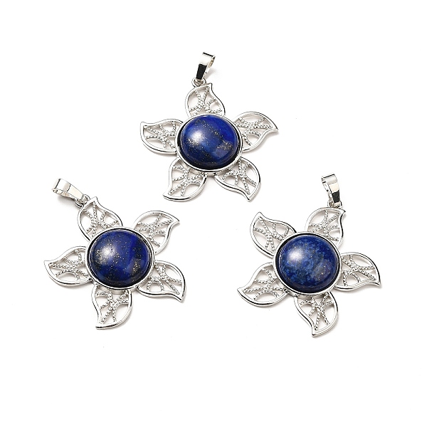 

PandaHall Natural Lapis Lazuli Dyed Pendants, Flower Charms, with Rack Plating Platinum Tone Brass Findings, Cadmium Free & Lead Free...